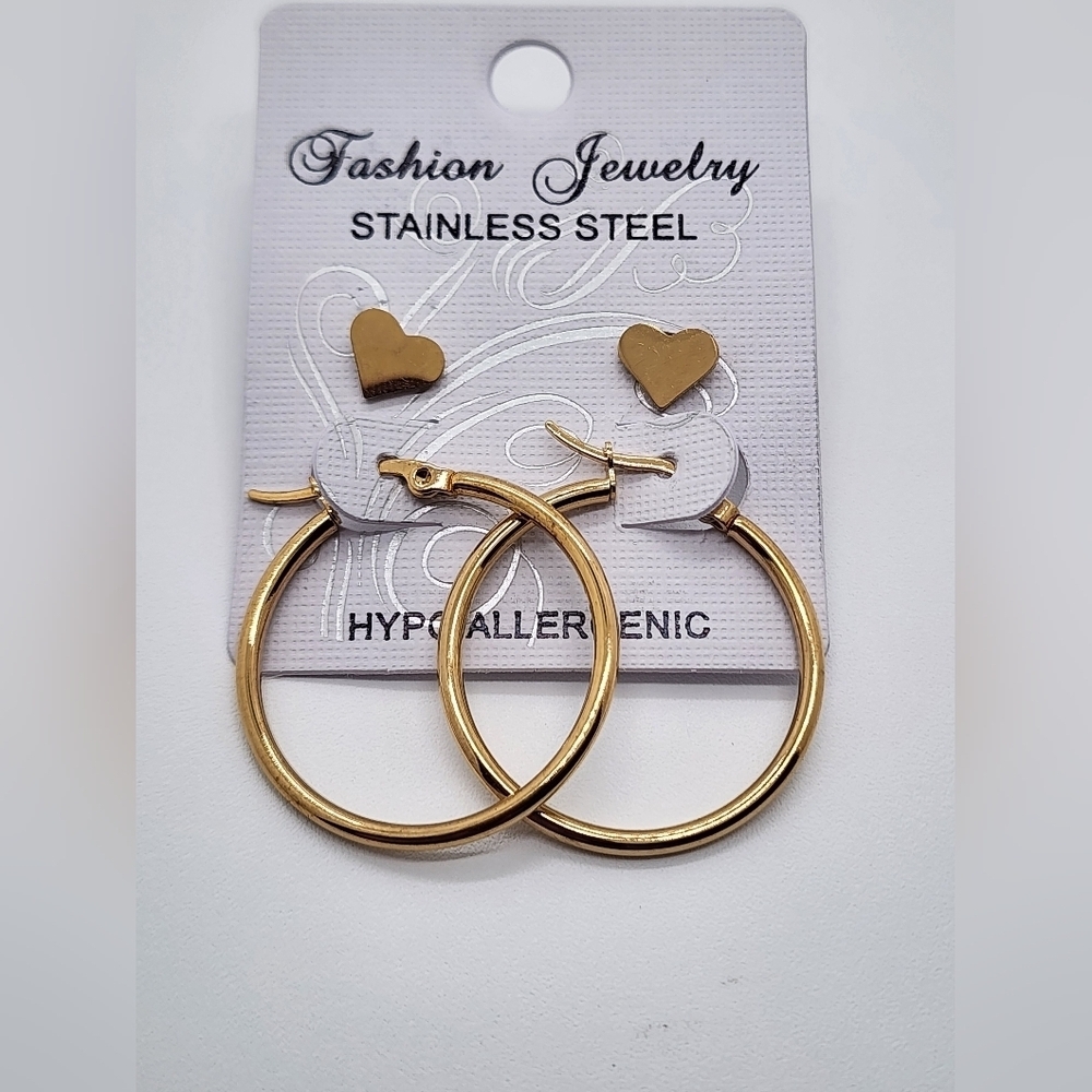 Gold Heart Stainless Steel Hoop Earrings